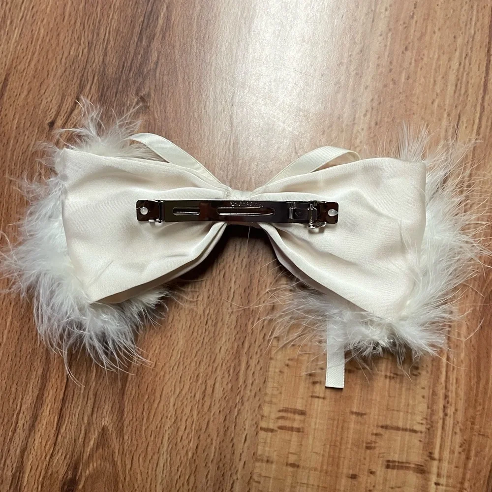 Oversized White Feather Bow French Barrette Hair Clip